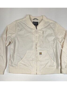 Carhartt Women XL Relaxed Fit Rugged Flex Canvas Bomber Jacket Off White Cream